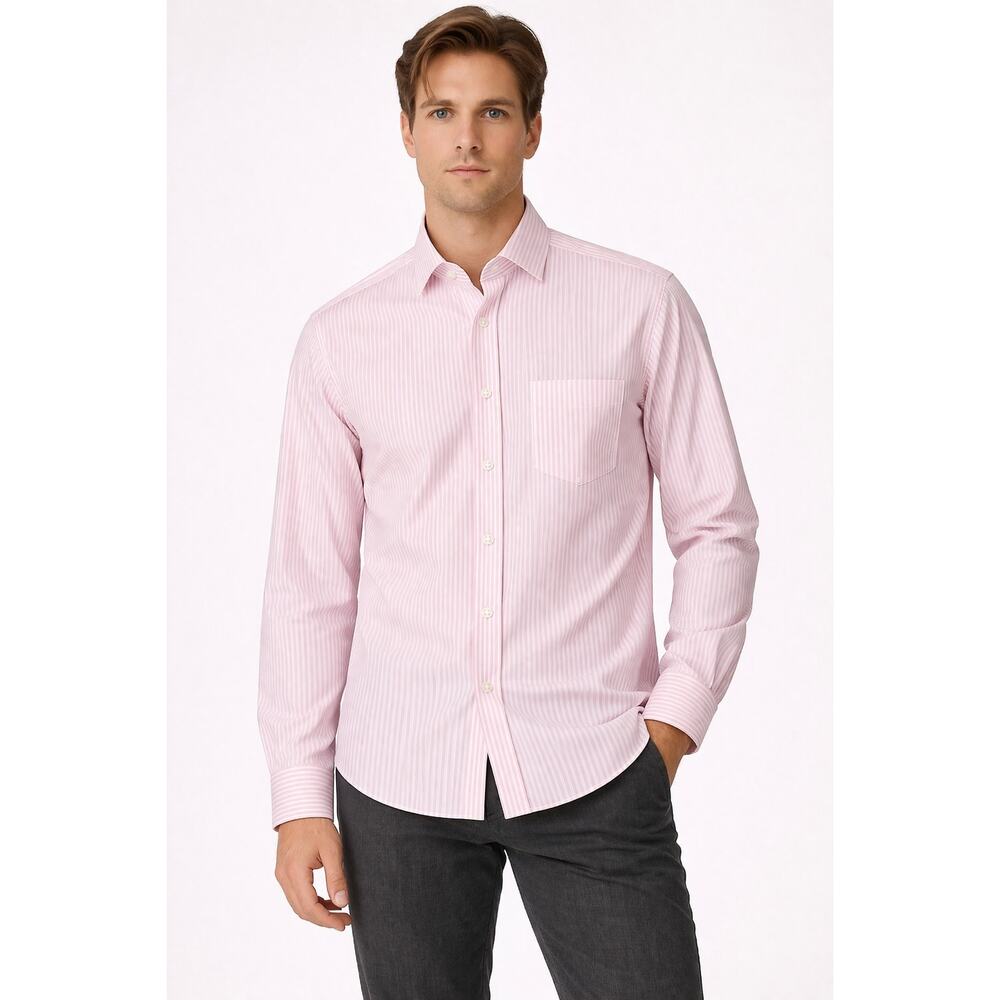 Ermenegildo Zegna Men's Portofino Comfort Pink Stripe Dress Shirt Size 43/17